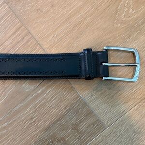 Allen Edmonds Men's Perforated Black Leather Belt with Silver Buckle 42